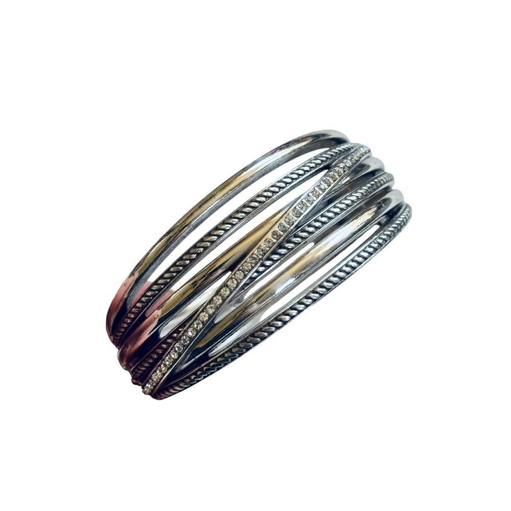 Brighton Neptunes Rings Bangle Bracelet Swarovski Crystal Silver Plated Wide - Picture 3 of 7